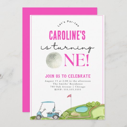 ゴルフガールズファースト誕生日招待状 招待状 (正面/裏面)