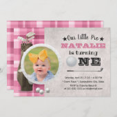 ゴルフガール未来ゴルファーかわいい写真1歳の誕生日 招待状 (正面/裏面)