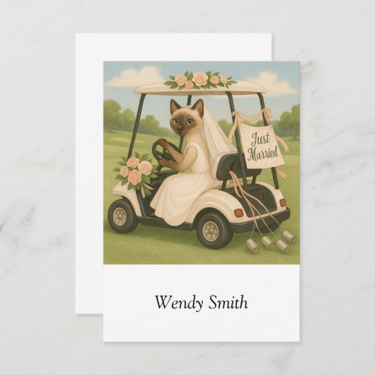 ゴルフキャットウーマンゴルファーたった今結婚しましたドライブゴルフカート (正面/裏面)