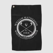 ゴルフクパーソナライズされたラブ名ブラックアンドホワイト ゴルフタオル (正面)