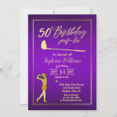 ゴルフクラシックパープルゴールド女性50歳の誕生日 招待状 (正面)