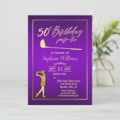 ゴルフクラシックパープルゴールド女性50歳の誕生日 招待状 (スタンド正面)