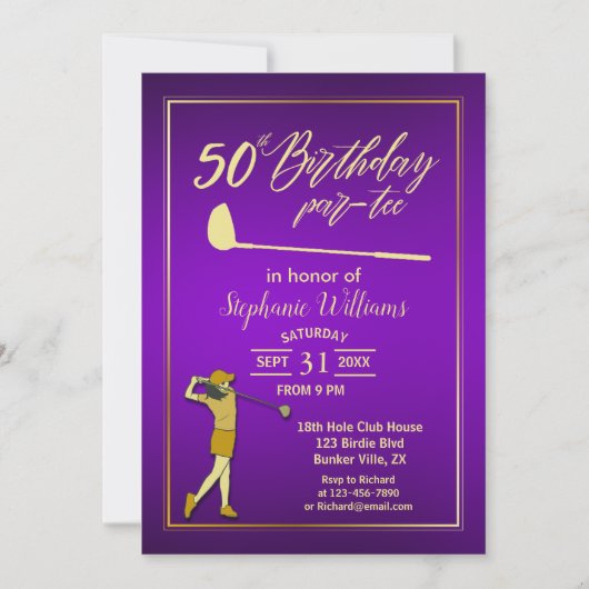 ゴルフクラシック誕生日パープルゴールデンウィメンズ50 招待状 (正面)