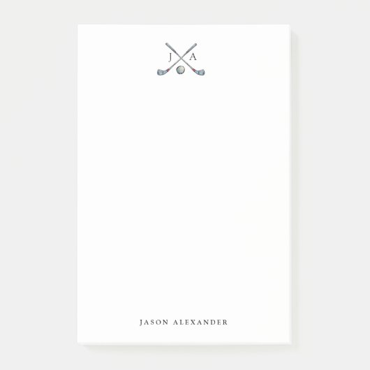 ゴルフクラブとボールとイニシャルフラット ポストイット (正面)