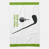 ゴルフクラブとボールブラックグリーンカスタム キッチンタオル (縦)