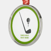 ゴルフクラブとボールブラックグリーンカスタム メタルオーナメント (左)