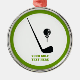 ゴルフクラブとボールブラックグリーンカスタム メタルオーナメント