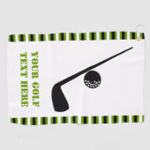 ゴルフクラブとボール黒、緑、白ストライプ色 ゴルフタオル (横)