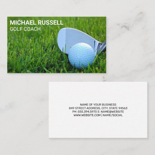 ゴルフクラブと芝生の中のボール 名刺 (正面/裏面)