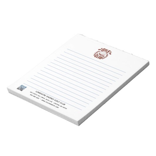 ゴルフクラブのロゴとQRコードが並んだデザイン ノートパッド (回転)