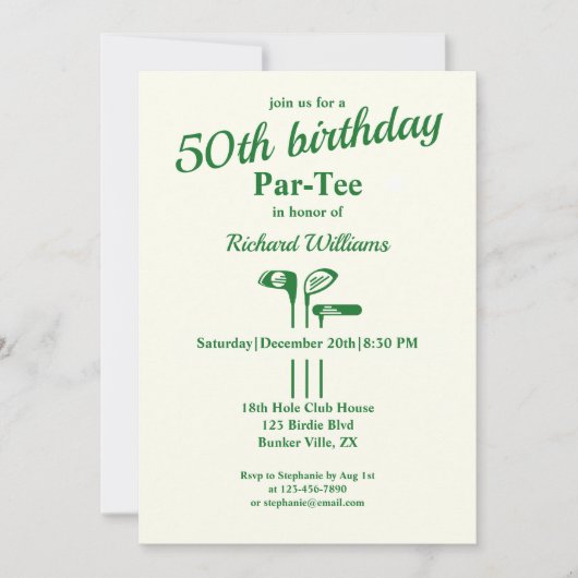 ゴルフクラブをテーマにしたパー・ティー50th誕生日パーティー 招待状 (正面)