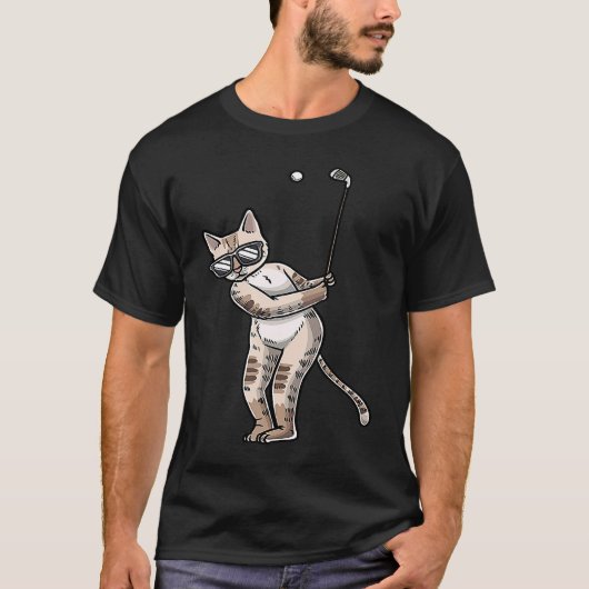 ゴルフクラブを持つ猫 ゴルフ ゴルファー Tシャツ (正面)