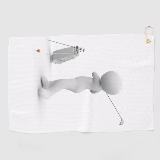 ゴルフクラブを振る白い漫画のキャラ最高のラ ゴルフタオル (横)