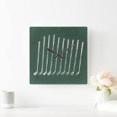 ゴルフクラブアンティークゴルフアートヴィンテージグリーンスタイル スクエア壁時計 (ホーム)