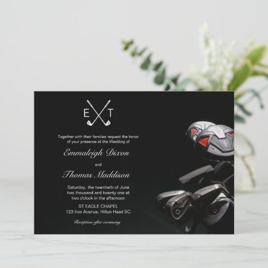 ゴルフクラブエレガントなウェディングモノグラムの 招待状 (スタンド正面)