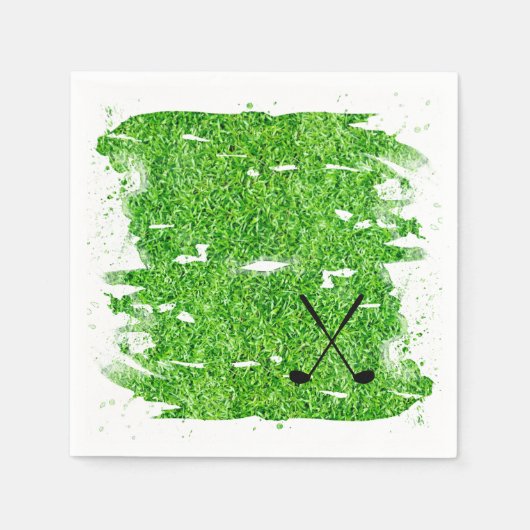 ゴルフクラブシルエットグリーンおもしろいグラス スタンダードカクテルナプキン (正面)