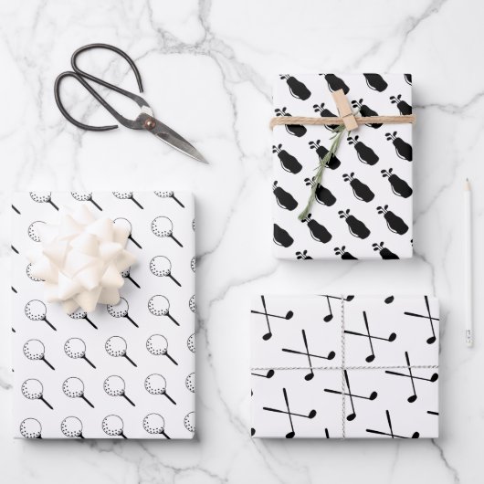 ゴルフクラブボールティースポモダンーツ白黒 ラッピングペーパーシート (正面)