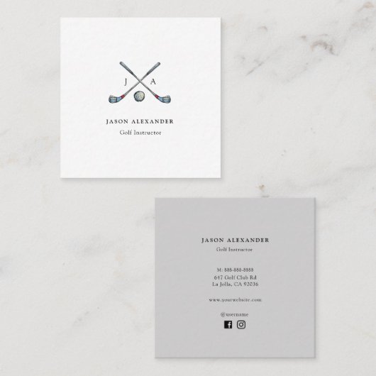 ゴルフクラブモノグラムゴルフインストラクターゴルフプロ スクエア名刺 (正面/裏面)