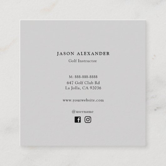 ゴルフクラブモノグラムゴルフインストラクターゴルフプロ スクエア名刺 (裏面)