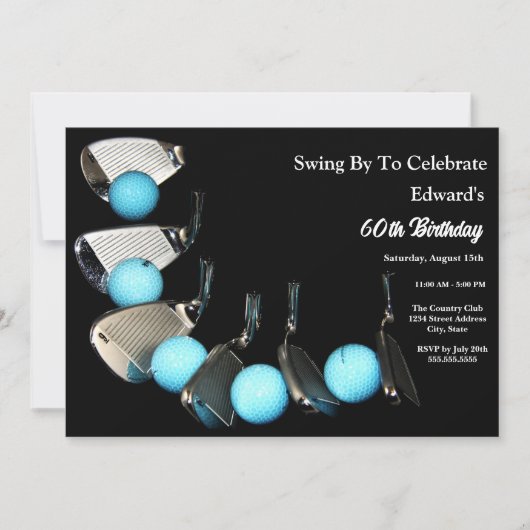 ゴルフクラブ及びボール抽象芸術誕生日 招待状 (正面)