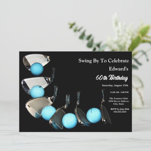 ゴルフクラブ及びボール抽象芸術誕生日 招待状 (スタンド正面)