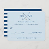 ゴルフクラブ青くストライプのな結婚RSVPカード4.25x5.5 出欠カード (正面/裏面)