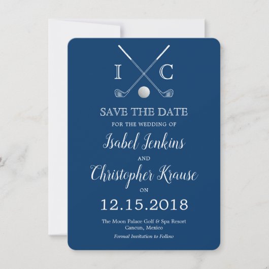 ゴルフクラブ ブルー モノグラム 結婚式 Save the Dates セーブザデート (正面)