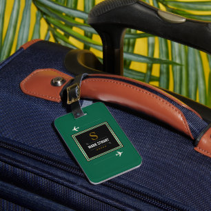 ゴルフクラブ、名前とイニシャルオン緑モノグラムの ラゲッジタグ