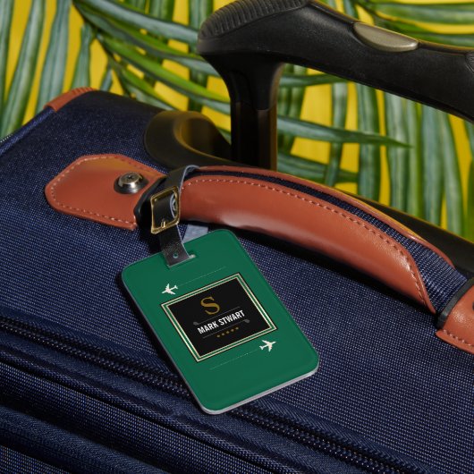 ゴルフクラブ、名前とイニシャルオン緑モノグラムの ラゲッジタグ (正面インサイチュ1)