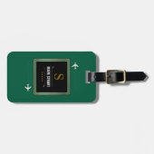 ゴルフクラブ、名前とイニシャルオン緑モノグラムの ラゲッジタグ (正面横)