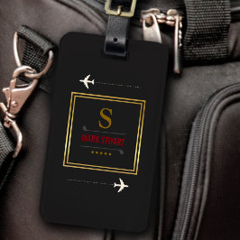 ゴルフクラブ、名前&イニシャルオンブラックモノグラムの ラゲッジタグ