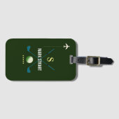 ゴルフクラブ、名前+イニシャルオン緑モノグラムの ラゲッジタグ (正面横)