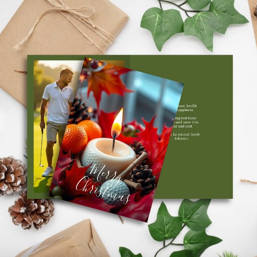 ゴルフクリスマスキャンドル・ファミリーフォトグリーン シーズンカード