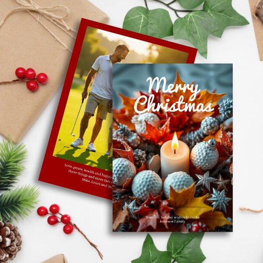 ゴルフクリスマスキャンドル・ファミリーフォトレッド シーズンカード