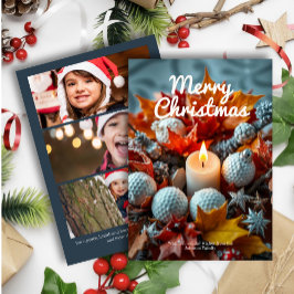 ゴルフクリスマスキャンドル・ 3つのフォトネイビー シーズンカード