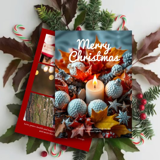 ゴルフクリスマスキャンドル・ 3フォトレッド シーズンカード