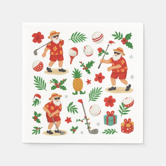 ゴルフクリスマスサマーハワイ7月テーマ スタンダードカクテルナプキン (正面)