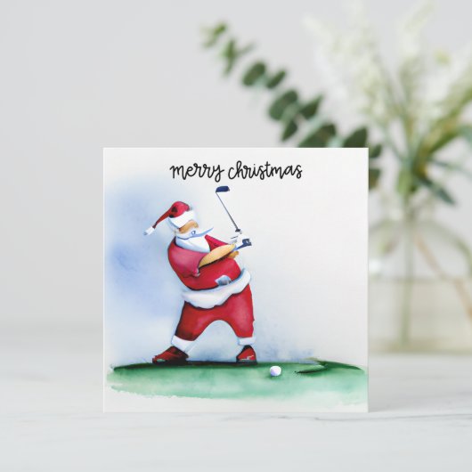 ゴルフクリスマスサンタクロースはグリーンでゴルフをしている シーズンカード (スタンド正面)