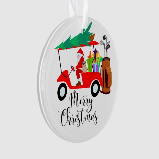 ゴルフクリスマスサンタクロース乗用ゴルフカートのゴルファー オーナメント (正面)