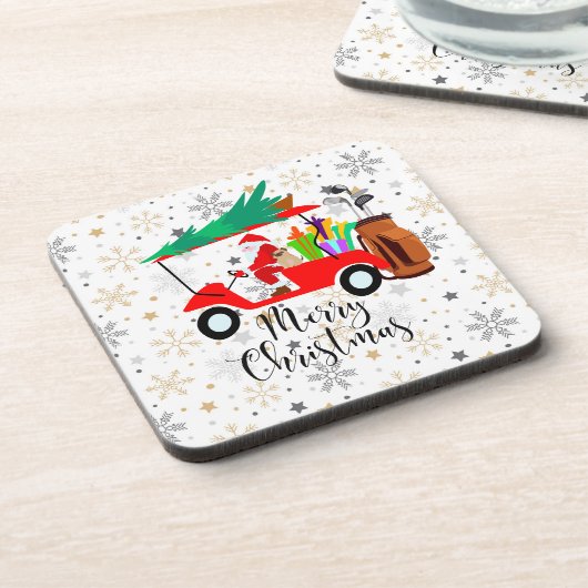 ゴルフクリスマスサンタクロース乗用ゴルフカートのゴルファー コースター (左側)