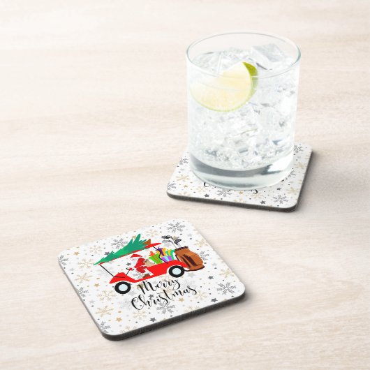 ゴルフクリスマスサンタクロース乗用ゴルフカートのゴルファー コースター (右側)