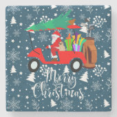 ゴルフクリスマスサンタクロース乗用ゴルフカートのゴルファー ストーンコースター (正面)