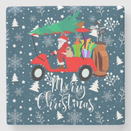 ゴルフクリスマスサンタクロース乗用ゴルフカートのゴルファー ストーンコースター