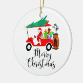 ゴルフクリスマスサンタクロース乗用ゴルフカートのゴルファー セラミックオーナメント (左)