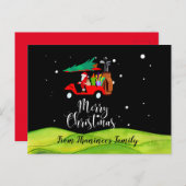 ゴルフクリスマスサンタクロース乗用ゴルフカート ポストカード (正面/裏面)