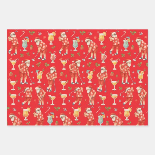 ゴルフクリスマスサンタゴルフ夏の時間 ラッピングペーパーシート (正面3)