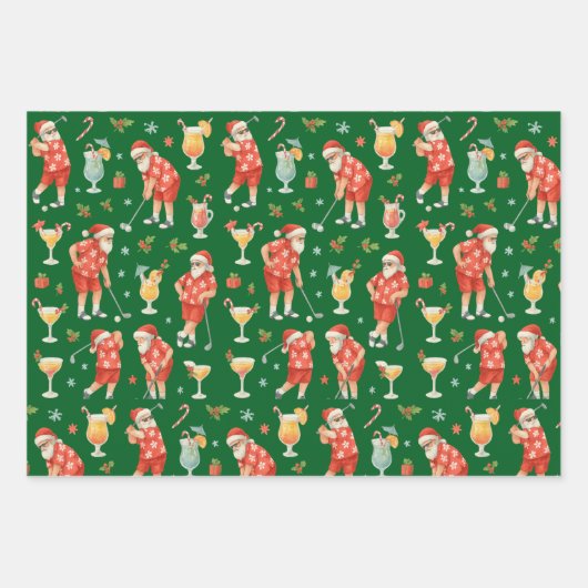 ゴルフクリスマスサンタゴルフ夏の時間 ラッピングペーパーシート (正面)