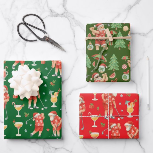 ゴルフクリスマスサンタゴルフ夏の時間 ラッピングペーパーシート (正面)