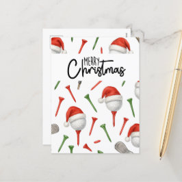 ゴルフクリスマスサンタハットレッド&グリーンティー シーズンポストカード