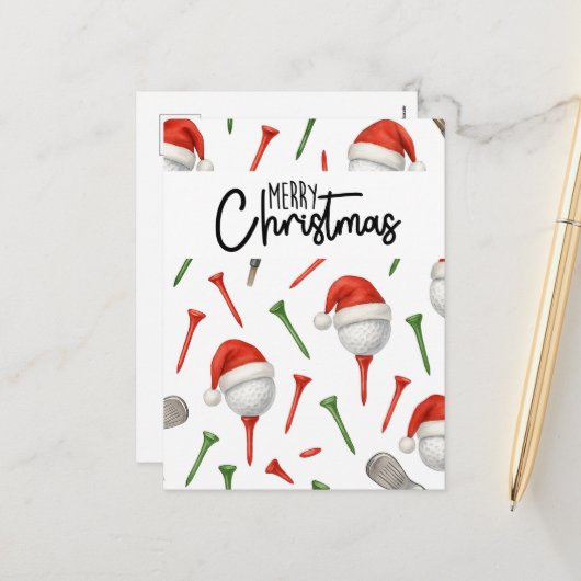 ゴルフクリスマスサンタハットレッド&グリーンティー シーズンポストカード (正面/裏面インサイチュ)